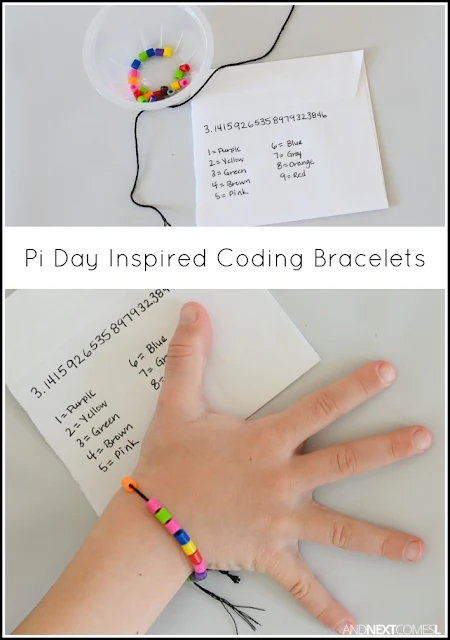 Pi Day craft idea for kids: making coding bracelets from and Next Comes L