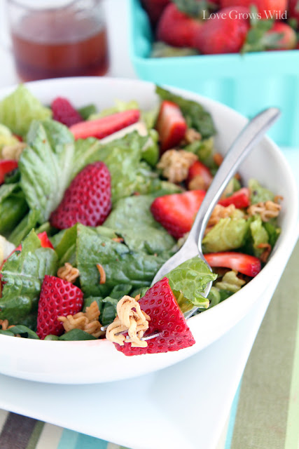 Crunchy Romaine Strawberry Salad - the perfect healthy salad for Summer! at LoveGrowsWild.com #salad #healthy