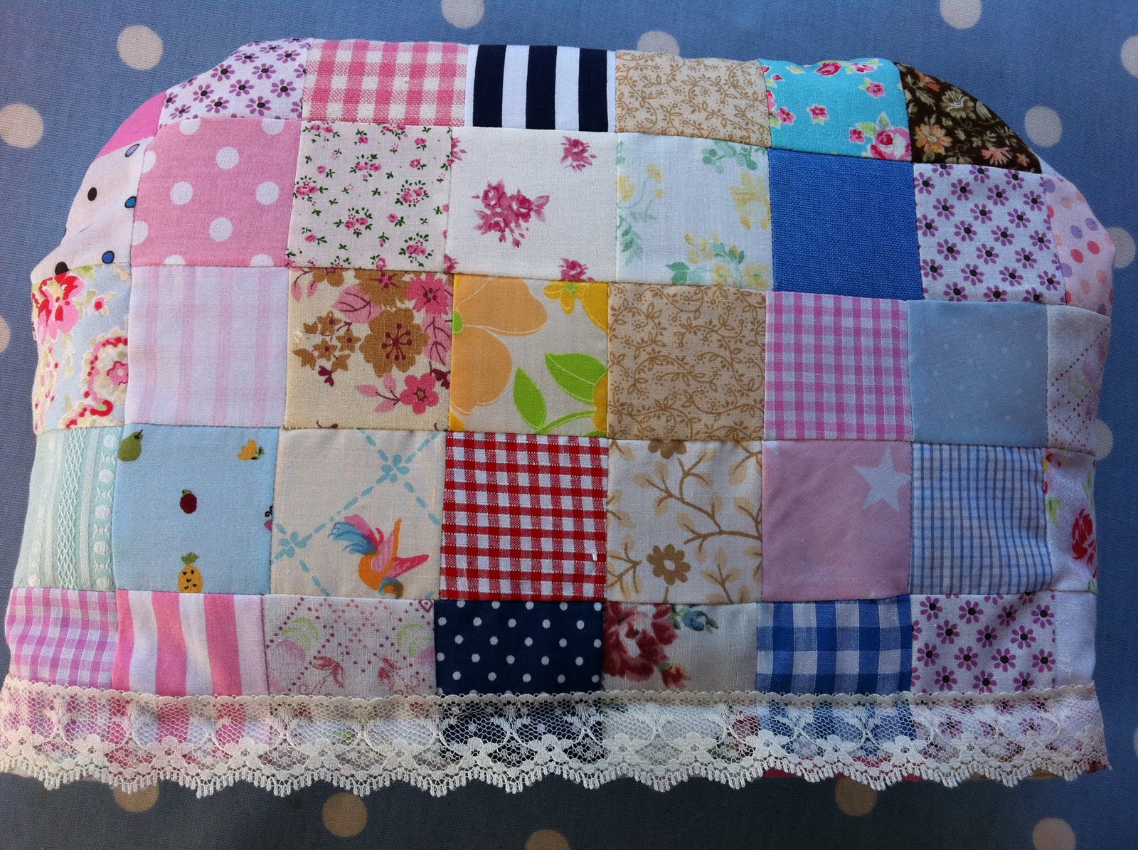 Patchwork and lace patchwork tea cosy