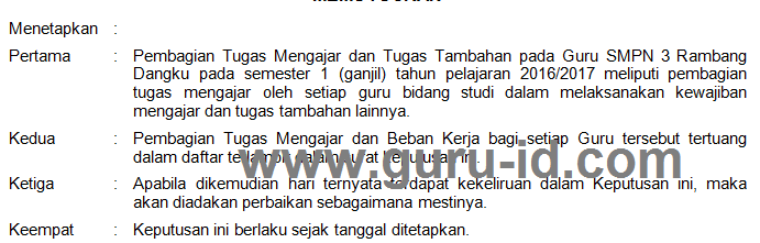 Sk Pembagian Tugas Mengajar Guru Sd Smp Sma Dan Smk 2017