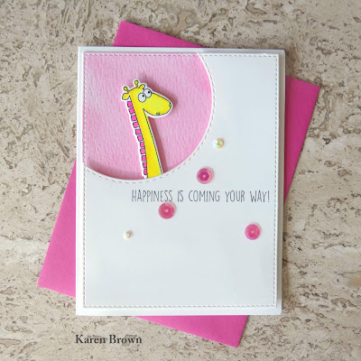 Handcrafted Pink and Yellow Giraffe Baby Shower card. Simon Says Stamp Stacking Animals giraffe