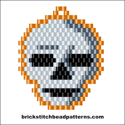 Click for a larger image of the Human Skull Halloween brick stitch bead pattern color chart.