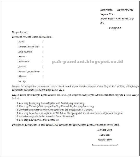 Contoh Surat Lamaran Cpns Untuk Walikota