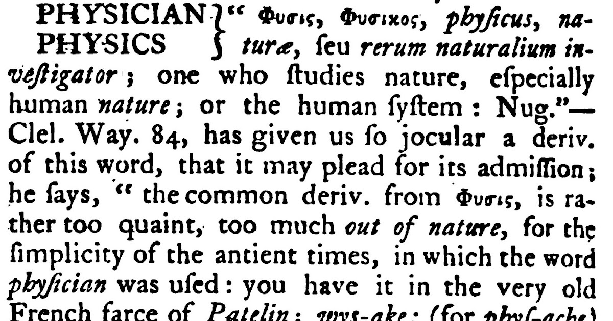 ENGLISH WORDS AND GREEK COGNATES. Etymology of physic, physician