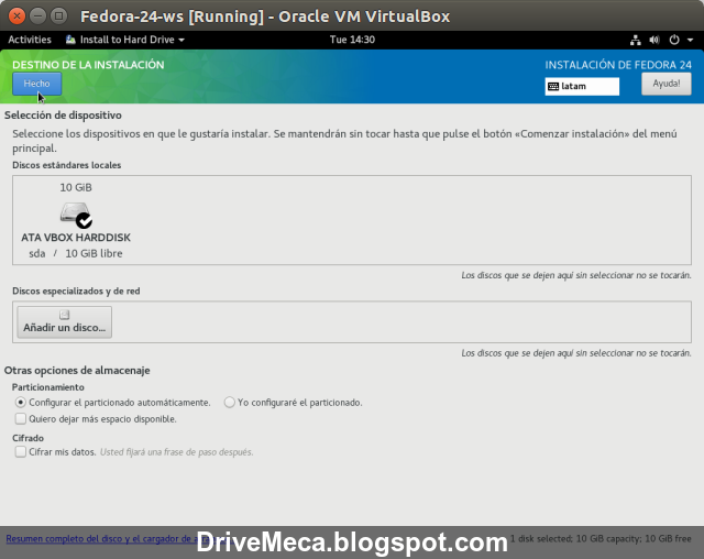 DriveMeca instalando Linux Fedora 24 Workstation paso a paso