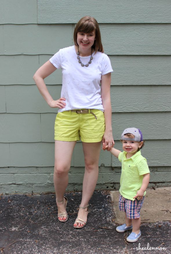 Neon yellow mom and toddler boy look | www.shealennon.com