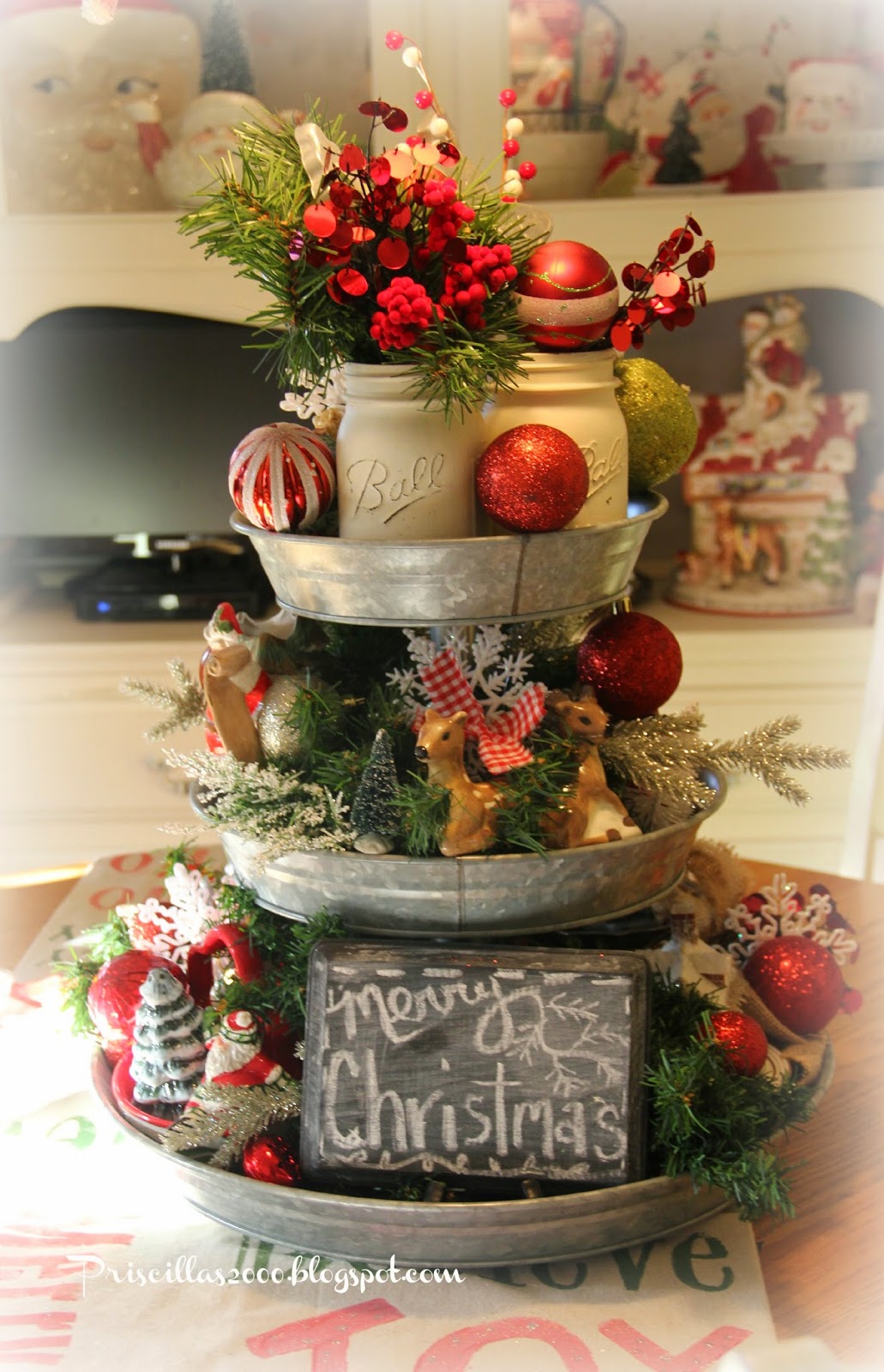 Pricilla's Galvanized Christmas Centerpiece-Treasure Hunt Thursday- From My Front Porch To Yours