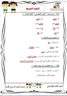 نماذج امتحانات لغة عربية للصف الثالث الابتدائى الترم الاول 2017 والاجابات النموذجية 22