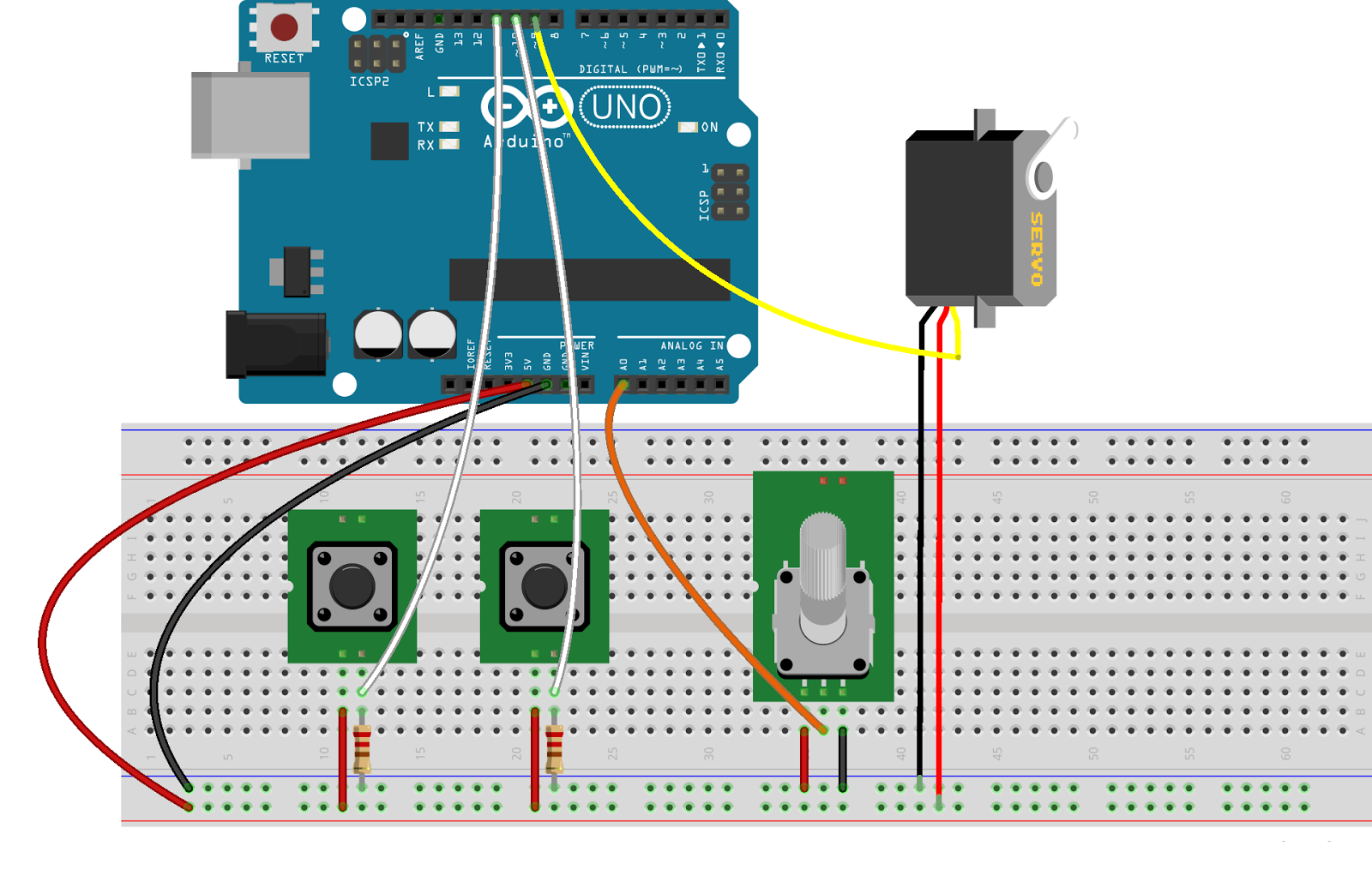 Can's Robotics & Arduino Blog Driving Servo Motor using Push Buttons