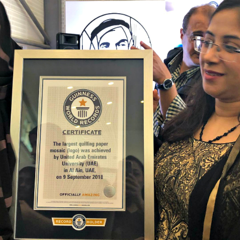 Guinness World Record awarded to a Paper Quilling Mosaic in Dubai shown with project coordinator Yasmin Hagalwadi