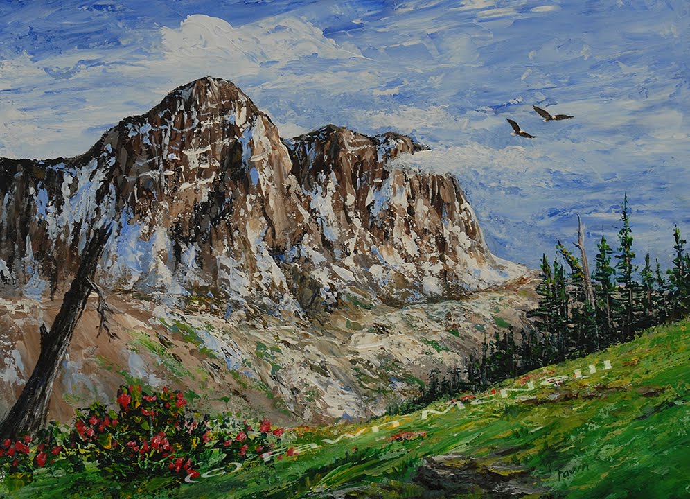 Fawn&rsquo;s Paintings: Montana Rockies, mountain landscape with eagles