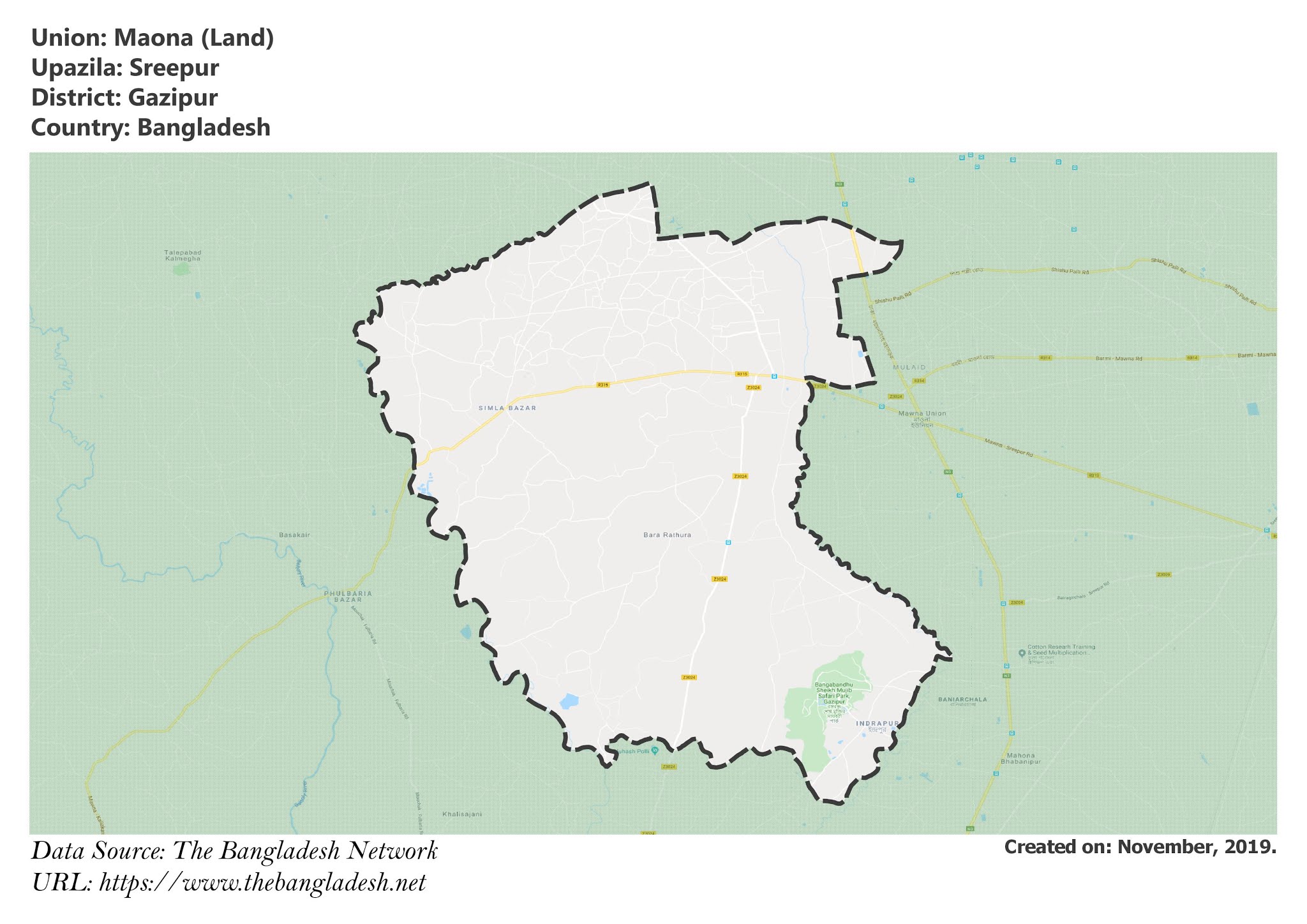 Map of Maona of Sreepur Upazila Map of Maona of Gazipur, Bangladesh.
