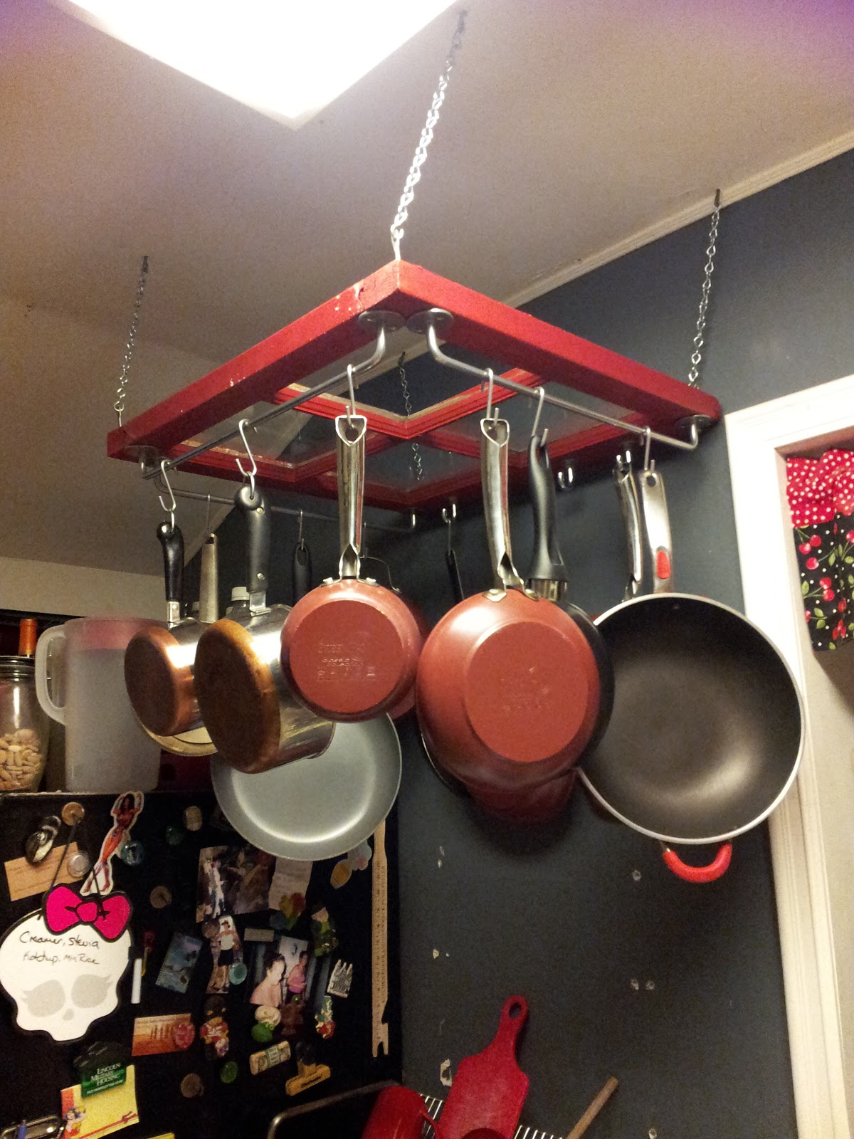Icktome Designs Upcycled Kitchen Pot rack from an Old Window frame!