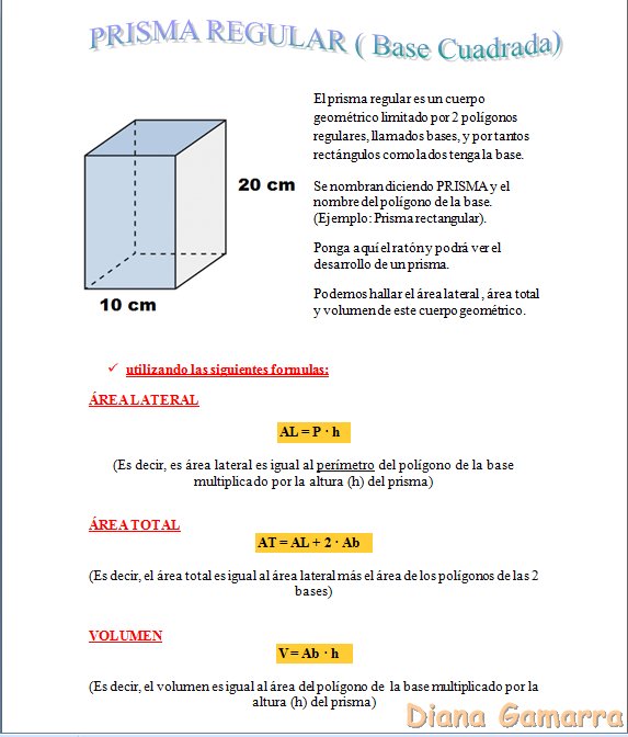 Diana Elizabeth Gamarra Quispe: Prisma Regular de Base Cuadrada
