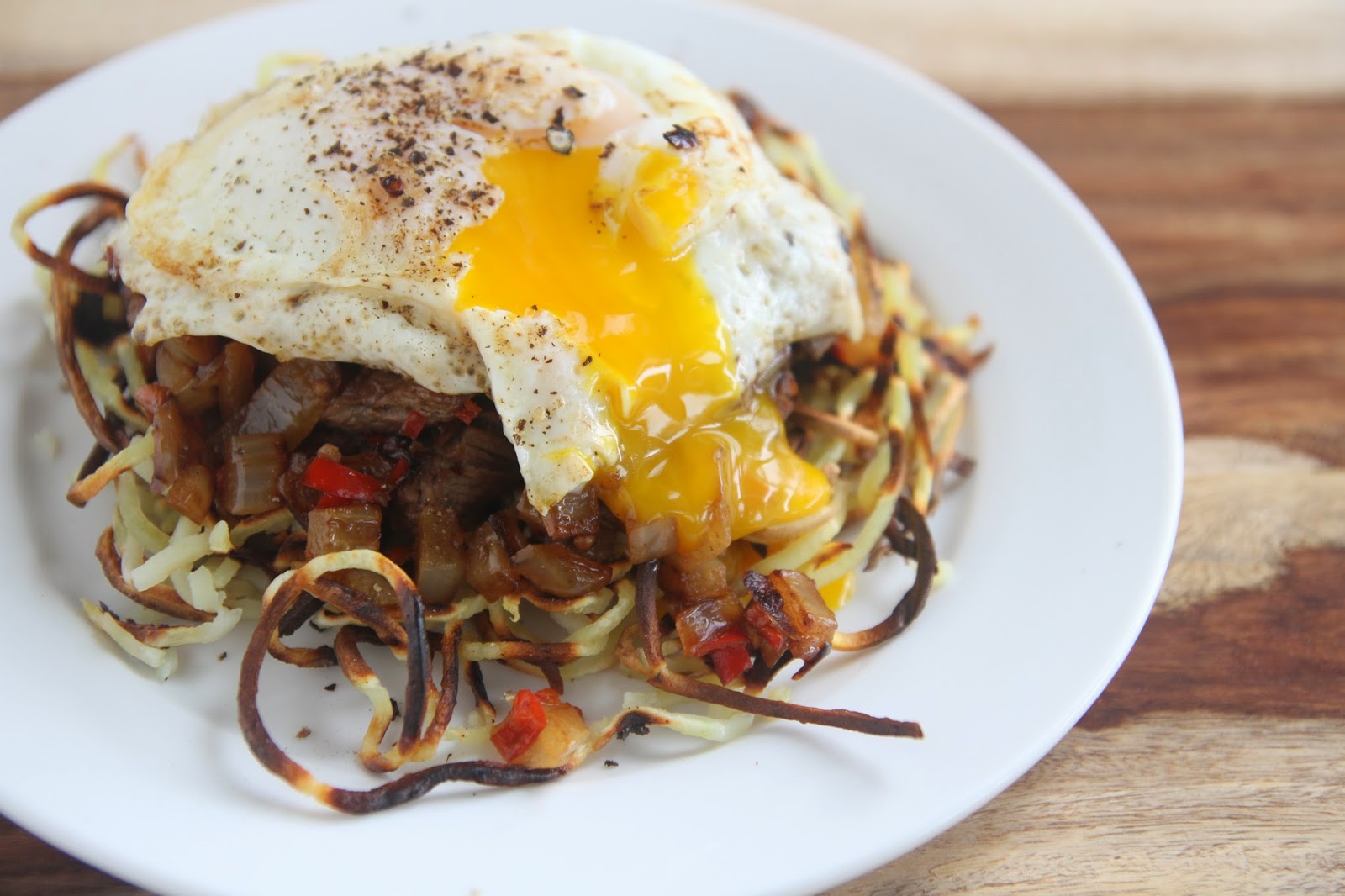 Steak n' Eggs over Waffled Hashbrowns denimelon eats
