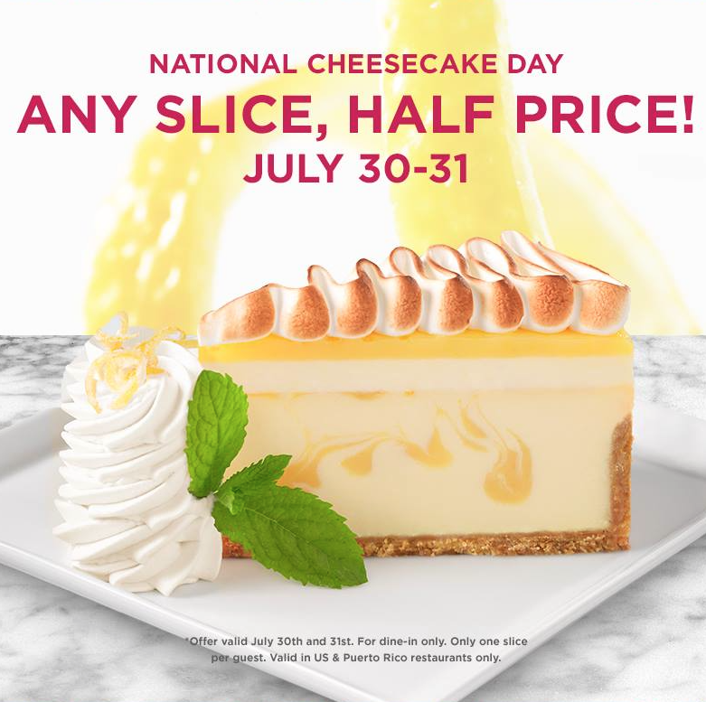 Arizona Families Half Price Cheesecake at The Cheesecake Factory and