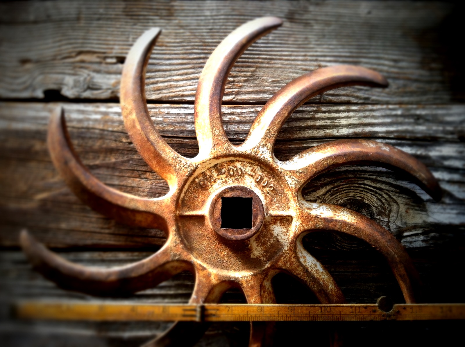 Large Antique Spiked Iron Industrial Wheel