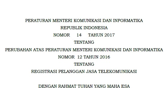 Download Peraturan Menteri Kominfo Nomor 14 Tahun 2017 Tentang
