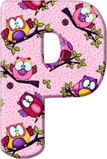 Abecedario Rosado con Búhos de Colores. Pink Alphabet with Owls. 