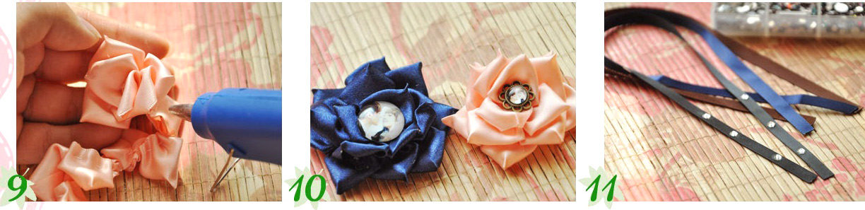 Customized Corsages with Gem and Ribbon for the Newlyweds