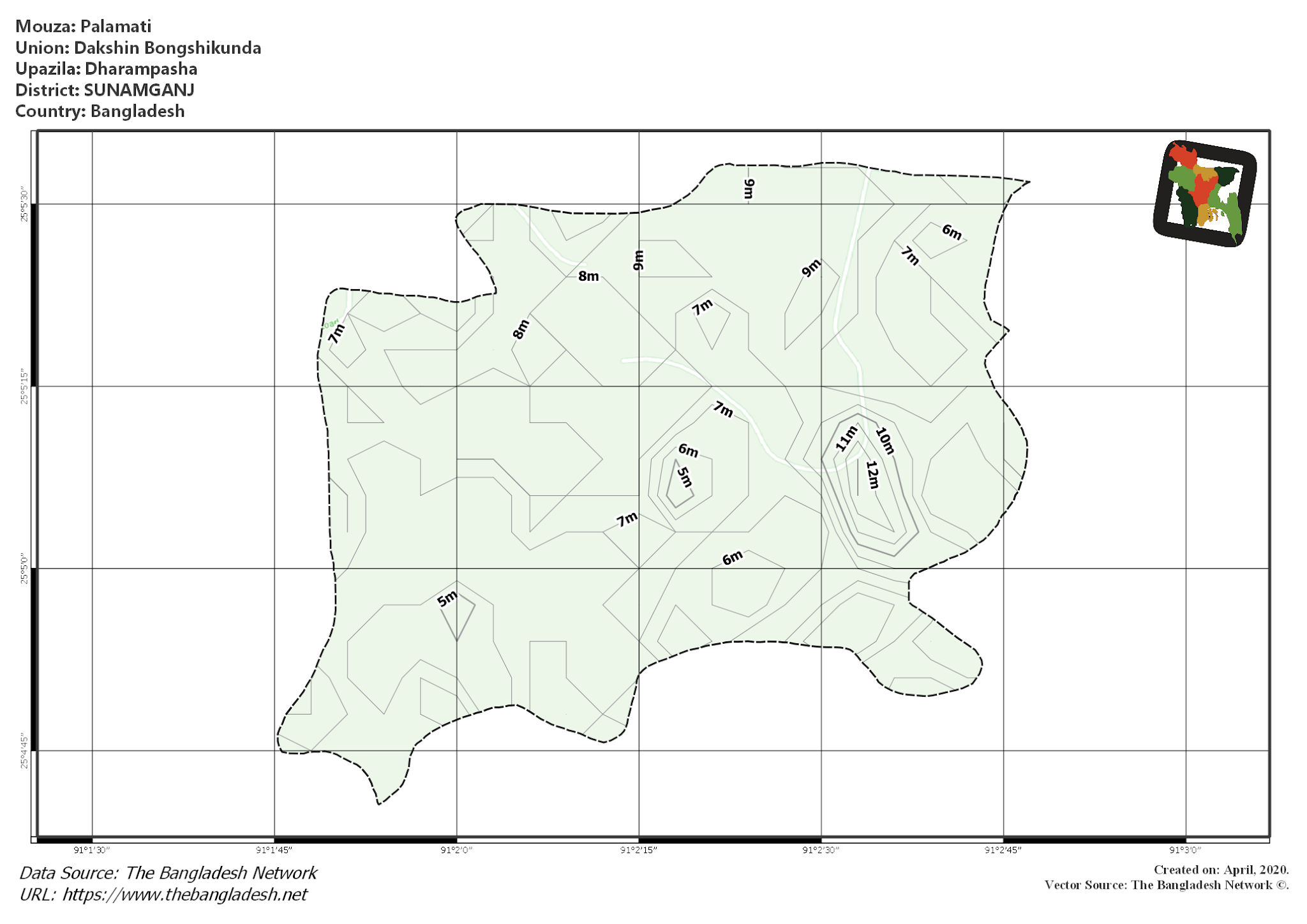 Map of Palamati Mouza of Dharampasha Upazila, SUNAMGANJ, Bangladesh.