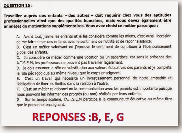 QCM-CONCOURS-GRATUITS: Réponse n°16 QCM ATSEM