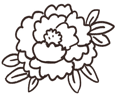 牡丹のイラスト（花） モノクロ線画
