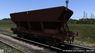 Fastline Simulation - HBA/HEA Coal Hoppers: HBA hopper with offset ladder in plain maroon livery.