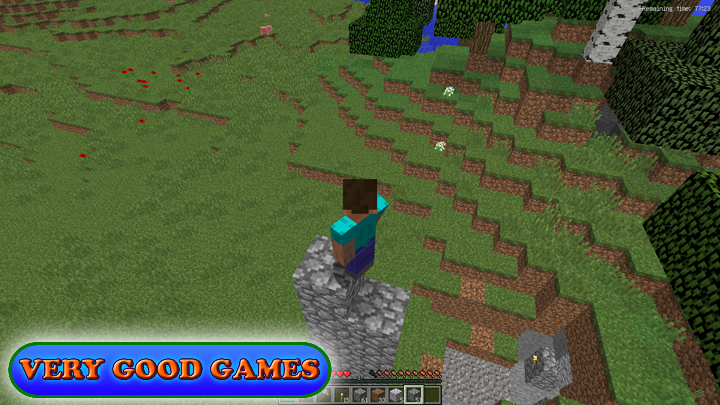 Minecraft game screenshot - Steve on a tower
