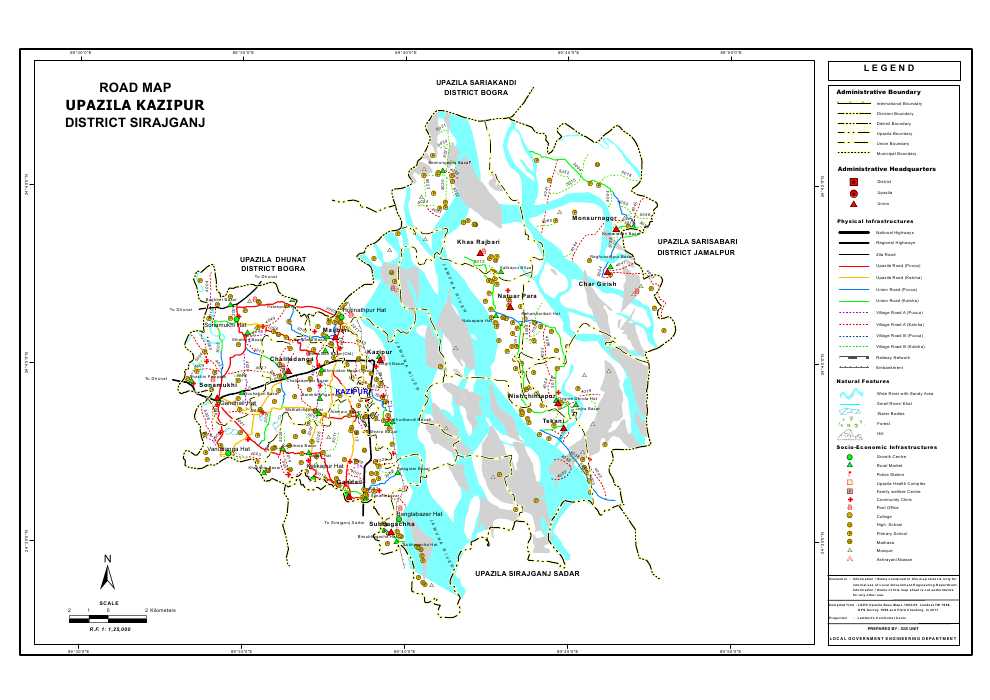 Kazipur Upazila Road Map Sirajganj District Bangladesh