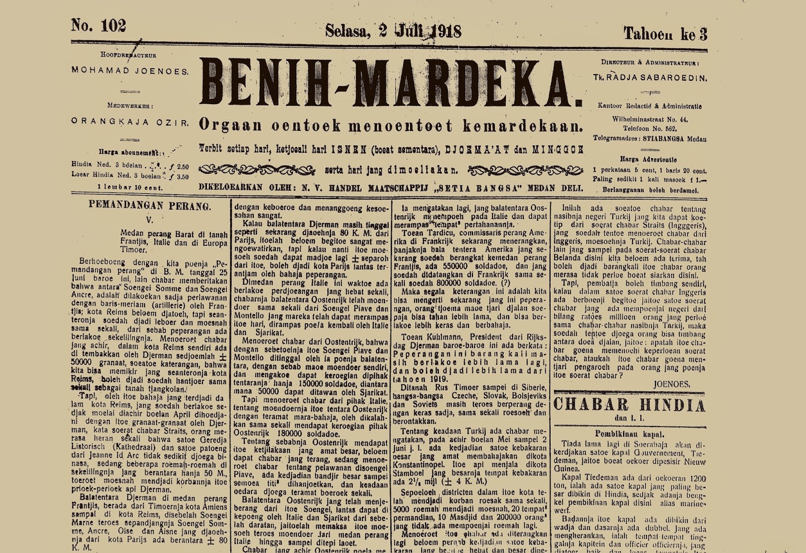 Sejarah Pers: Kata "Merdeka" Pertama Terbit di Medan dalam Surat Kabar