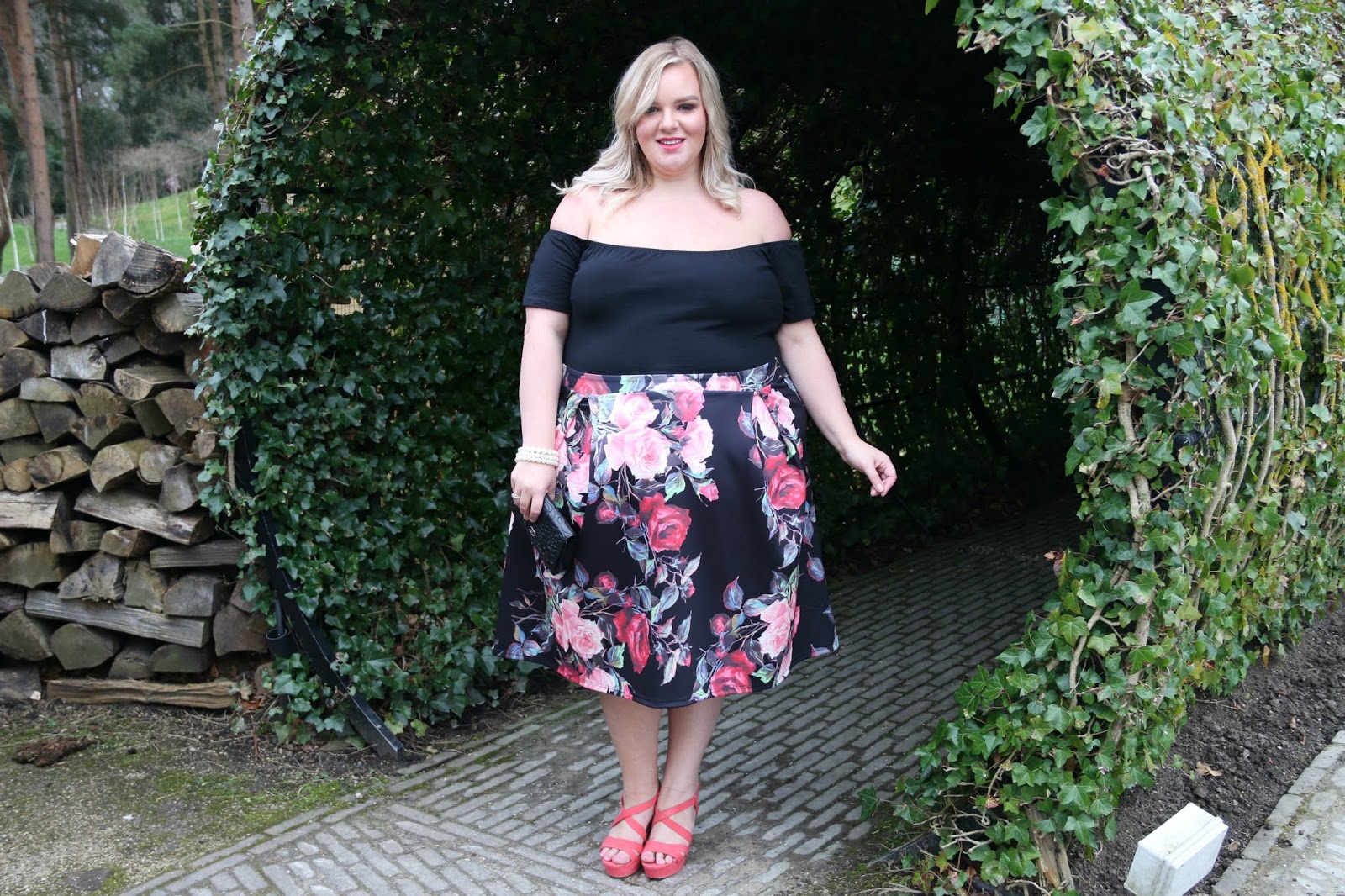 AX Paris Curve Rose Print Bardot Dress at Yours Clothing in the Poison Garden at The Alnwick Garden