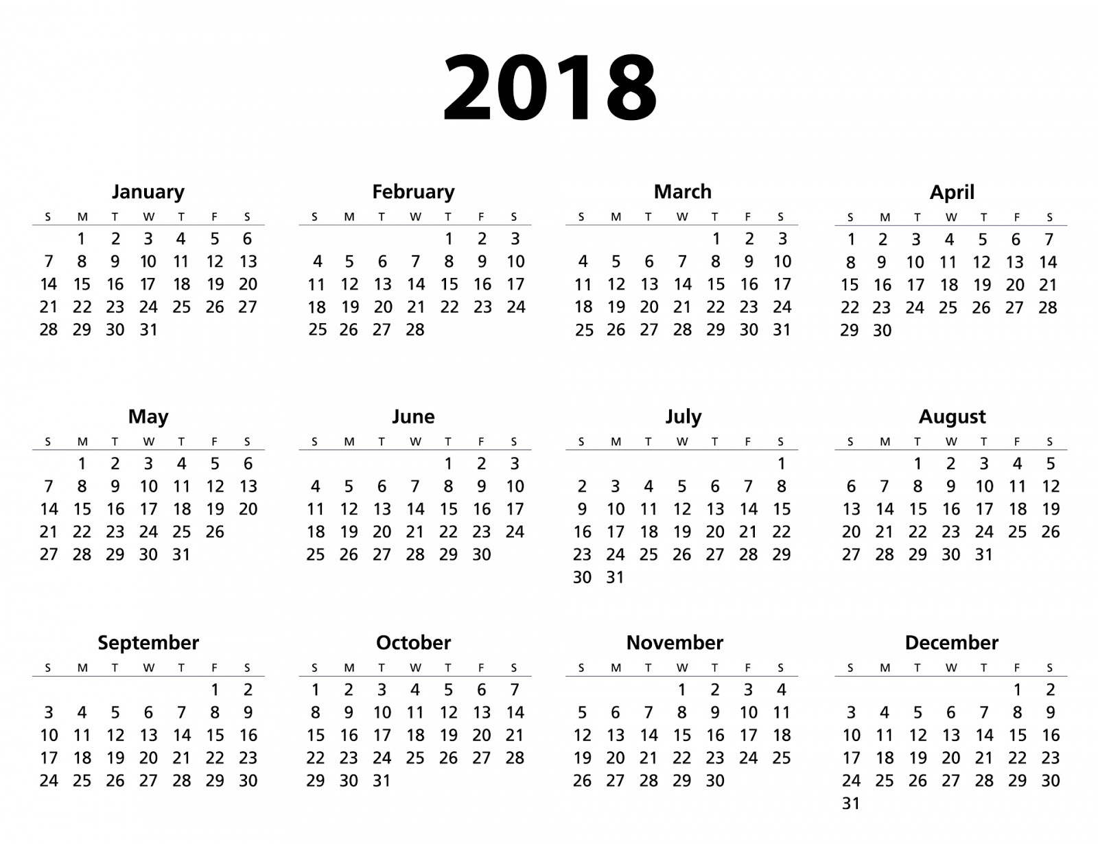 2018 monthly calendar download pdf