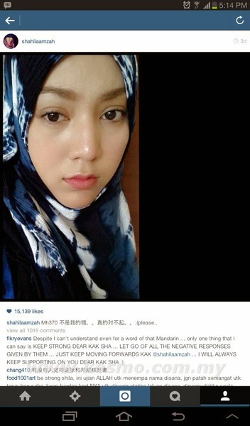 Shila Amzah - Tragedi MH370 bukan salah saya, shila amzah dikutuk peminat di China, gambar shila amzah