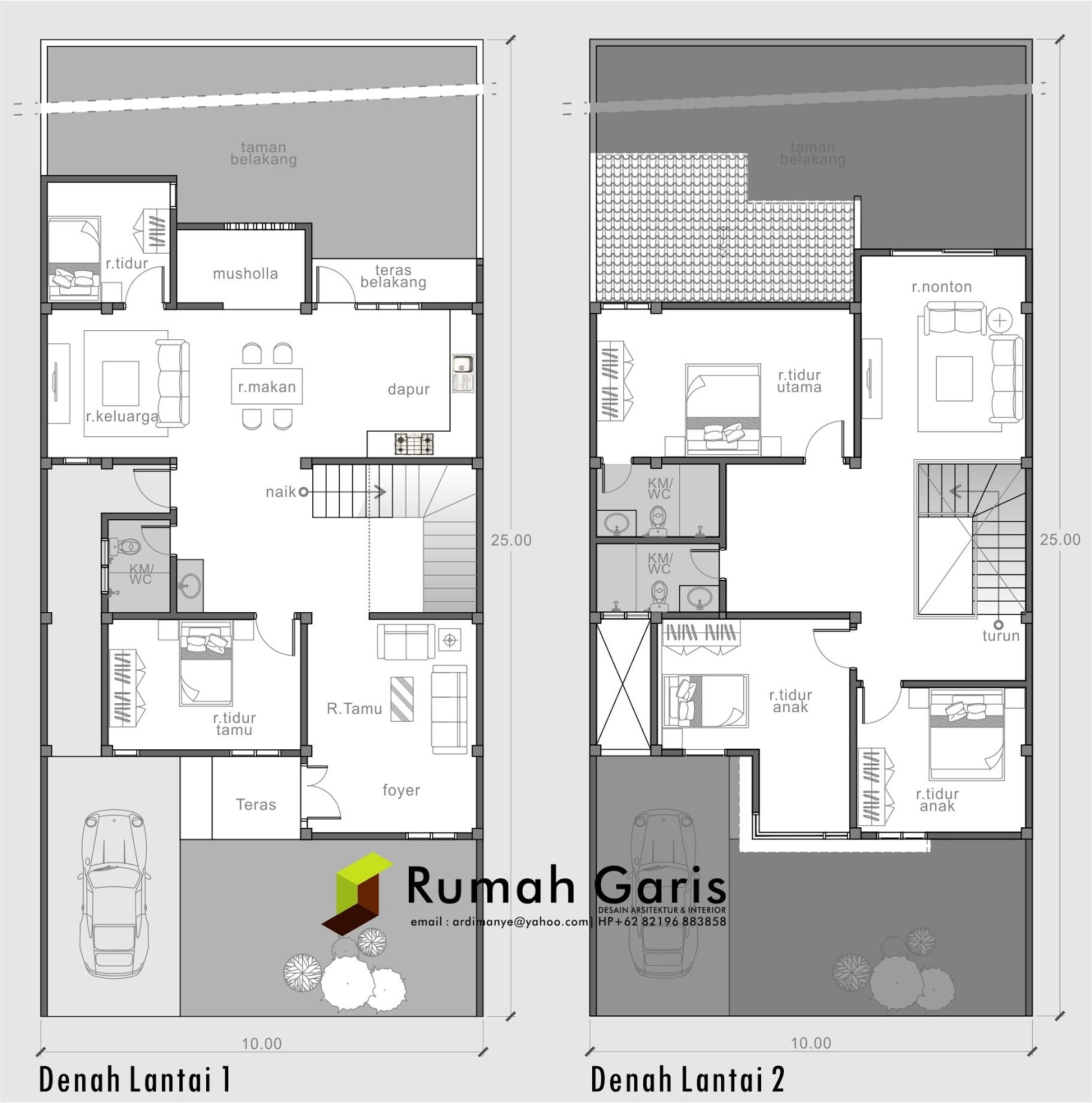 Desain rumah tinggal 2 lantai di lahan 10x25 meter di Desain rumah tinggal 2 lantai di lahan 10x25 meter di