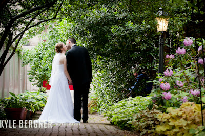 Bride and Groom in side garden at Chase Court in Baltimore