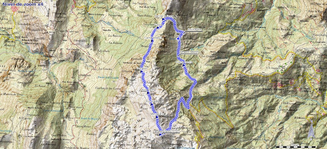 Mapa de Ruta a la Gamonal desde Les Bobies, en la Sierra del Aramo