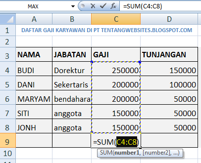 Contoh penggunaan fitur Table di Excel