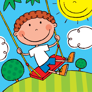 Picture of happy child swinging on swing from My Happy Book A children's kindle picture book with added activities