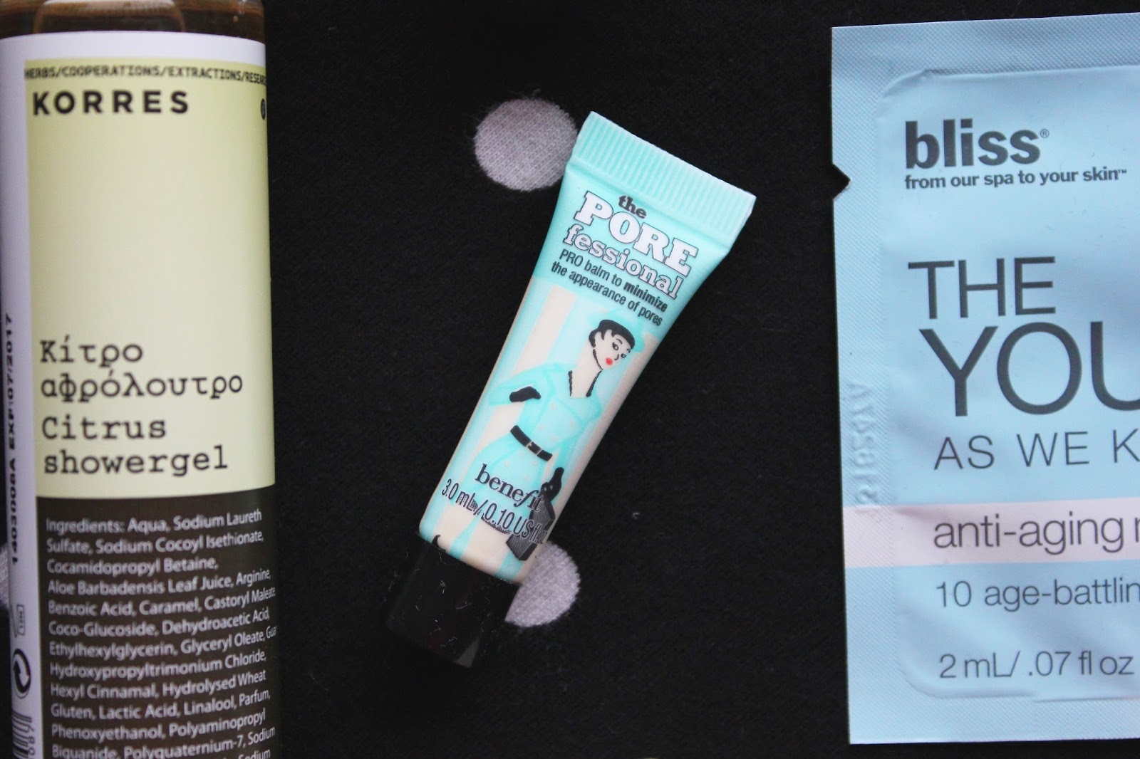 Georgie Minter-Brown, actress, blogger, beauty, reviews, beauty reviews, samples, Korres, bliss skincare, blearier cosmetics, benefit, the porefessional, paco rabanne olympea, perfume, makeup, skincare, haircare, beauty works