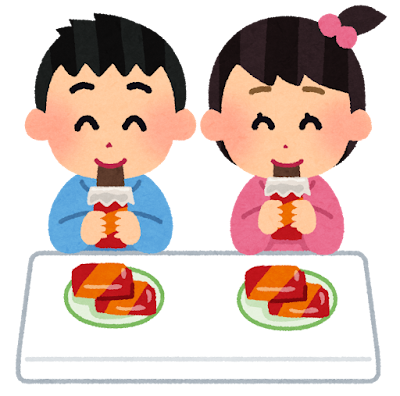 おやつを食べる子供のイラスト