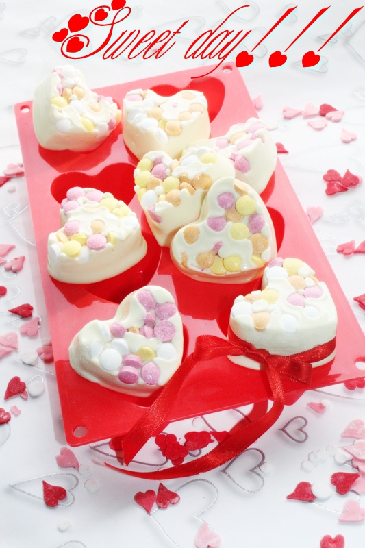 Inimioare  din ciocolata cu bombonele