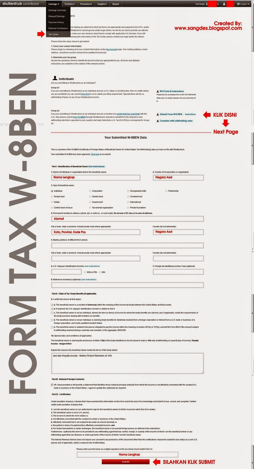 Cara Mengisi Form Tax W8BEN di Situs Microstock Berita