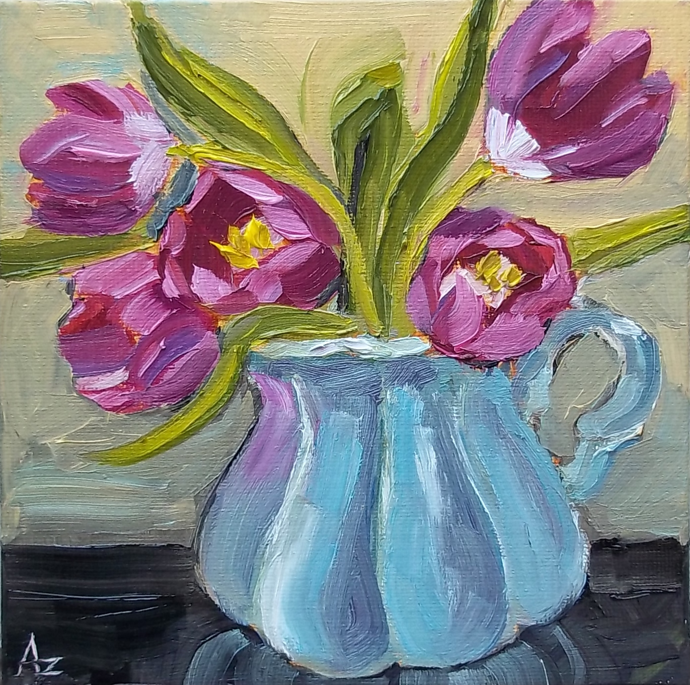 Azra's Painting a Day Tulips in Blue Vase