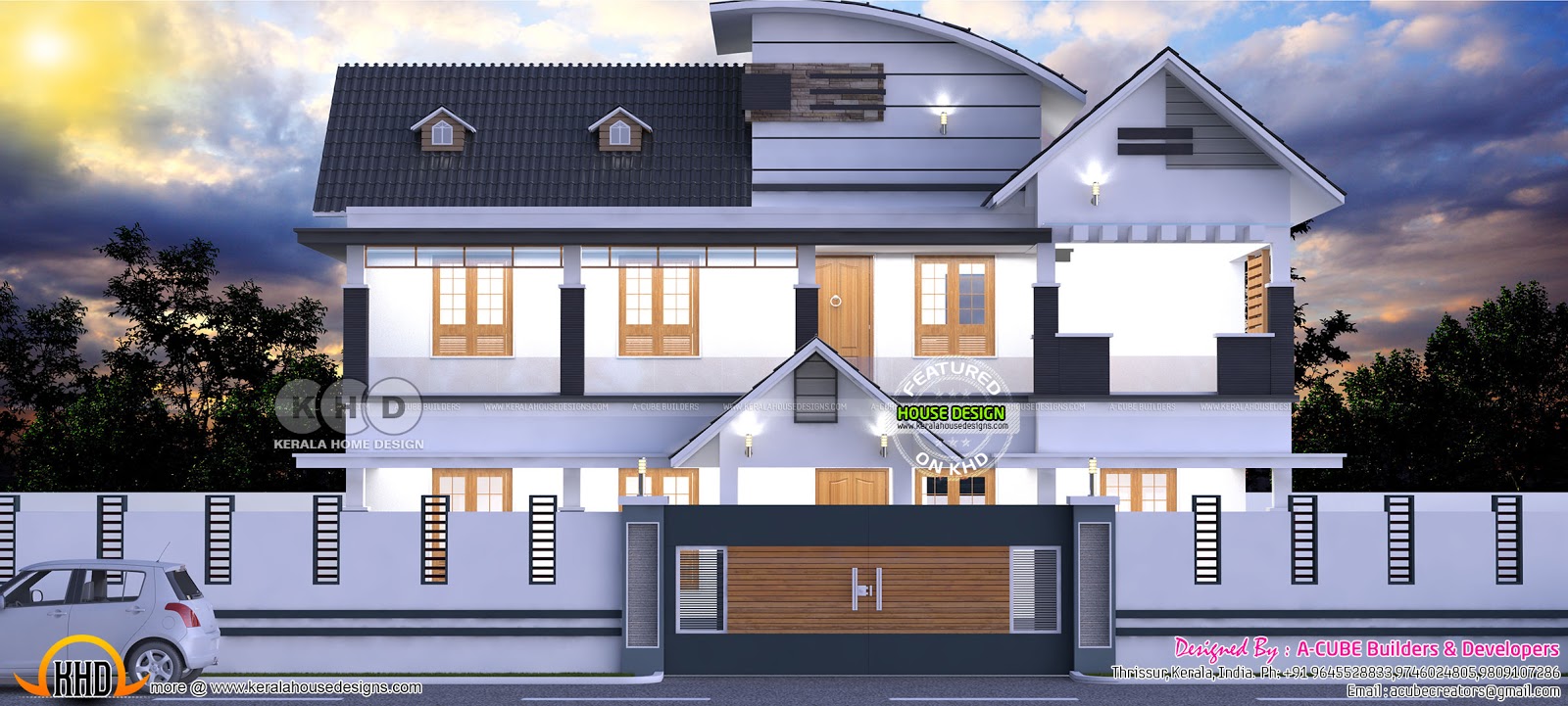 Curved roof mix contemporary home 2869 sqft Kerala Home Design and Floor Plans 9K+ Dream Houses