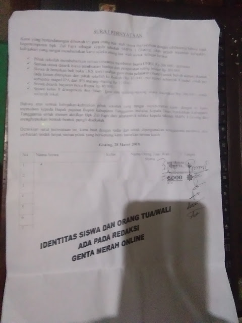 SMPN 1 Gisting Diduga Sarang Pungli, Dinas Terkait Tutup Mata