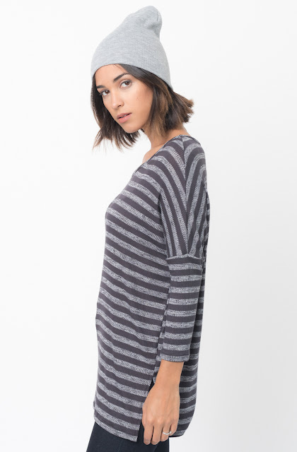 Shop for Charcoal Striped long sleeve pullover crew neck Tunic Online - $38 - on caralase.com