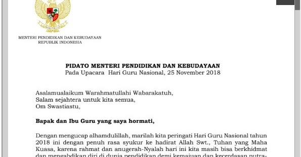 Pidato menteri pendidikan hari guru 2016