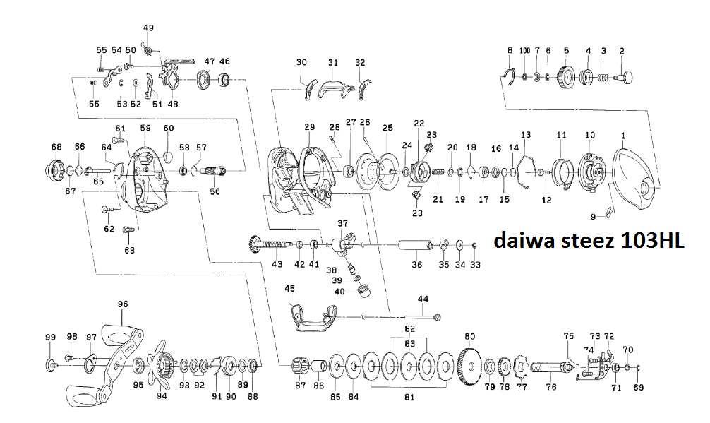 daiwa steez 100 & 103 schematics | most complete fishing reels schematics
