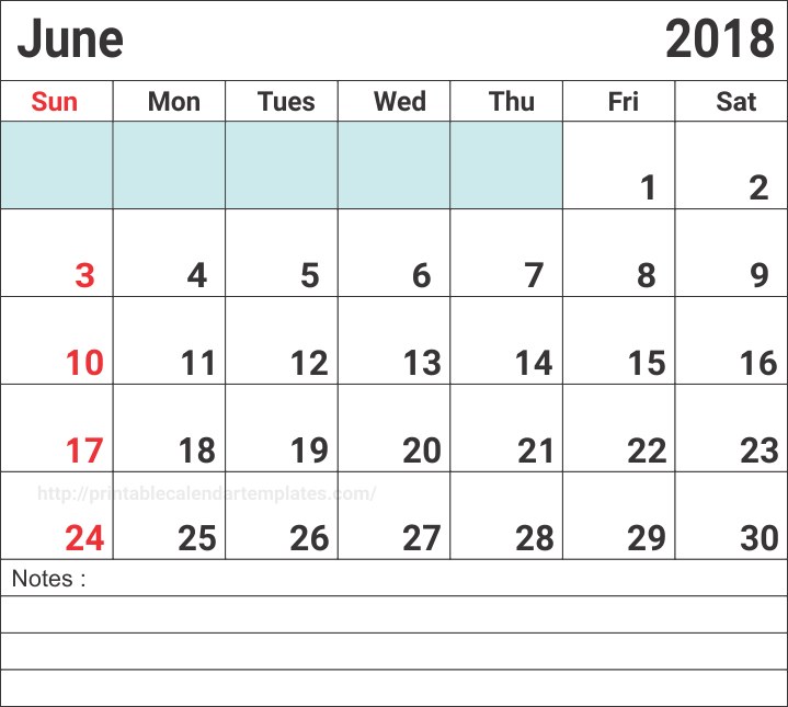 june 2018 printable calendar templates